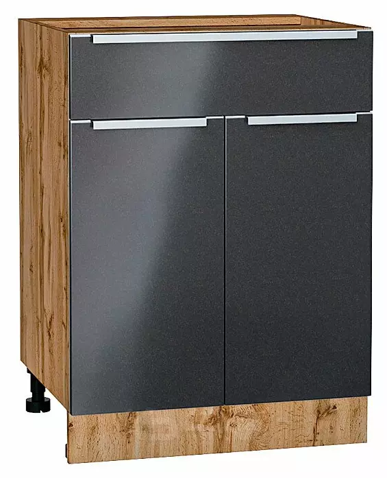 Шкаф нижний с 2-мя дверцами и ящиком Фьюжн Anthracite Дуб Вотан 816*600*480