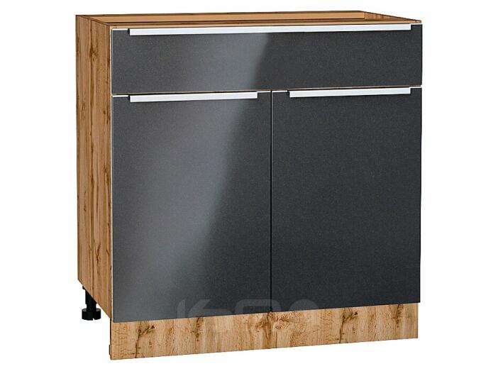 Шкаф нижний с 2-мя дверцами и ящиком Фьюжн Anthracite Дуб Вотан 816*800*480