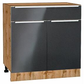 Шкаф нижний с 2-мя дверцами и ящиком Фьюжн Anthracite Дуб Вотан 816*800*480