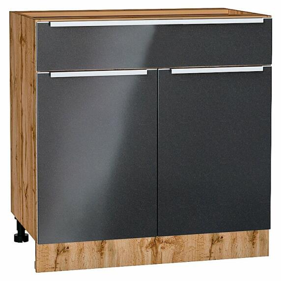 Шкаф нижний с 2-мя дверцами и ящиком Фьюжн Anthracite Дуб Вотан 816*800*480