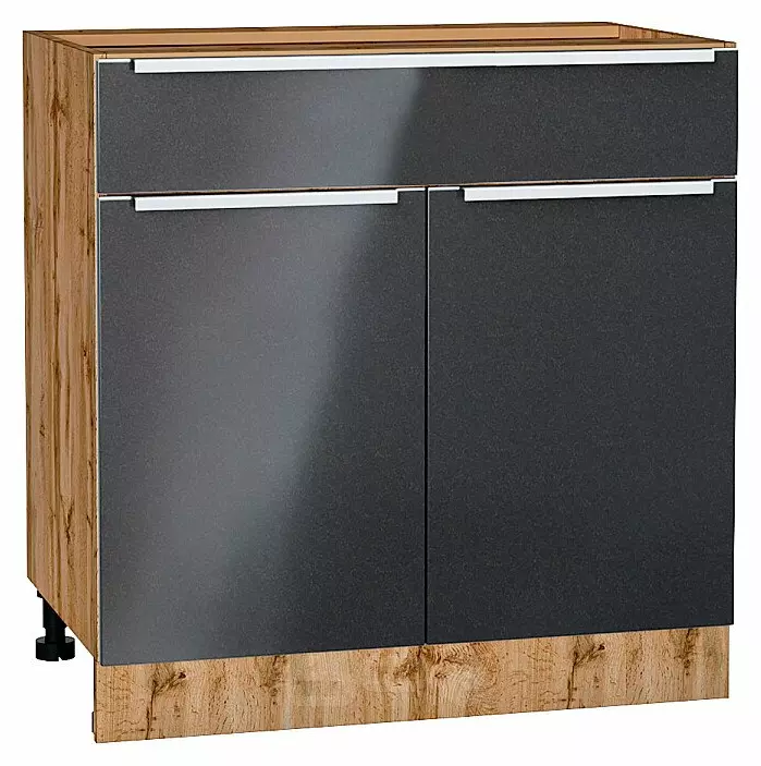 Шкаф нижний с 2-мя дверцами и ящиком Фьюжн Anthracite Дуб Вотан 816*800*480
