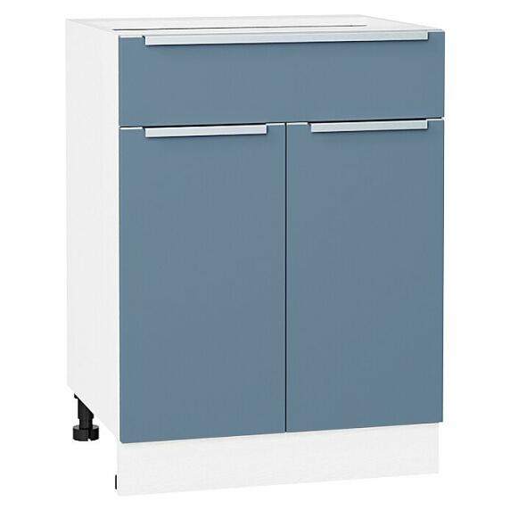 Шкаф нижний с 2-мя дверцами и ящиком Фьюжн Silky Blue Белый 816*600*480