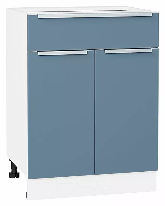 Шкаф нижний с 2-мя дверцами и ящиком Фьюжн Silky Blue Белый 816*600*480