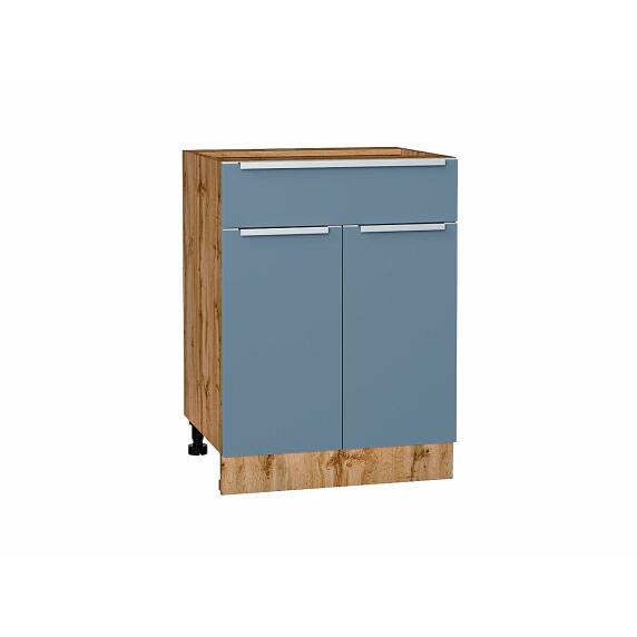 Шкаф нижний с 2-мя дверцами и ящиком Фьюжн Silky Blue Дуб Вотан 816*600*480