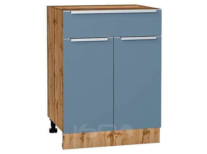Шкаф нижний с 2-мя дверцами и ящиком Фьюжн Silky Blue Дуб Вотан 816*600*480