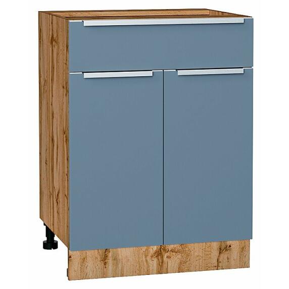 Шкаф нижний с 2-мя дверцами и ящиком Фьюжн Silky Blue Дуб Вотан 816*600*480