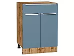 Шкаф нижний с 2-мя дверцами и ящиком Фьюжн Silky Blue Дуб Вотан 816*600*480