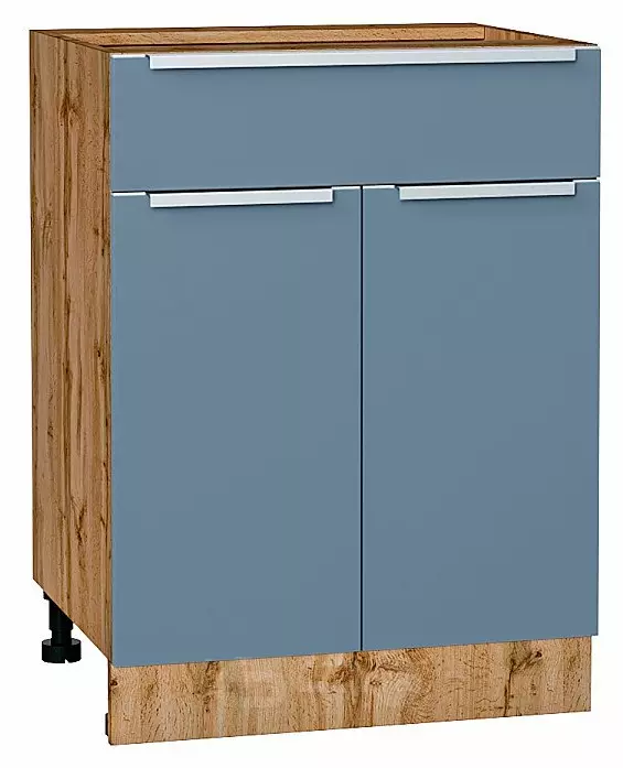 Шкаф нижний с 2-мя дверцами и ящиком Фьюжн Silky Blue Дуб Вотан 816*600*480