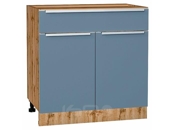 Шкаф нижний с 2-мя дверцами и ящиком Фьюжн Silky Blue Дуб Вотан 816*800*480