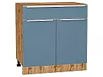 Шкаф нижний с 2-мя дверцами и ящиком Фьюжн Silky Blue Дуб Вотан 816*800*480
