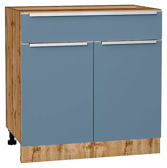 Шкаф нижний с 2-мя дверцами и ящиком Фьюжн Silky Blue Дуб Вотан 816*800*480