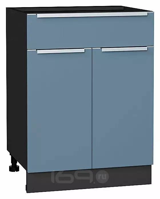 Шкаф нижний с 2-мя дверцами и ящиком Фьюжн Silky Blue Graphite 816*600*480