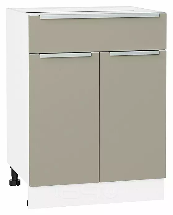 Шкаф нижний с 2-мя дверцами и ящиком Фьюжн Silky Grey Белый 816*600*480