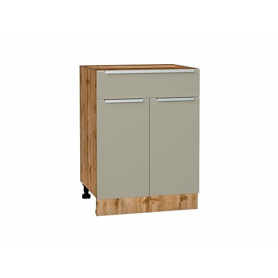 Шкаф нижний с 2-мя дверцами и ящиком Фьюжн Silky Grey Дуб Вотан 816*600*480