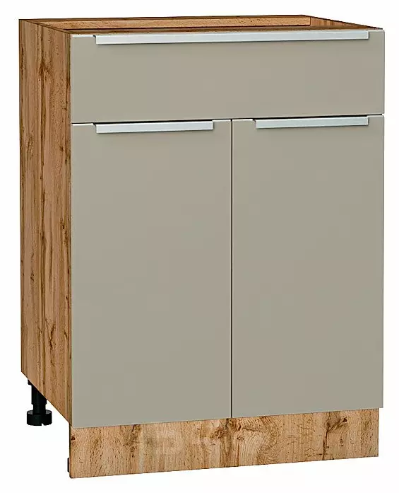 Шкаф нижний с 2-мя дверцами и ящиком Фьюжн Silky Grey Дуб Вотан 816*600*480