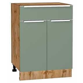 Шкаф нижний с 2-мя дверцами и ящиком Фьюжн Silky Mint Дуб Вотан 816*600*480