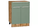 Шкаф нижний с 2-мя дверцами и ящиком Фьюжн Silky Mint Дуб Вотан 816*600*480
