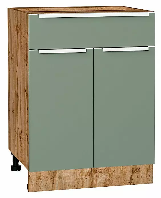 Шкаф нижний с 2-мя дверцами и ящиком Фьюжн Silky Mint Дуб Вотан 816*600*480