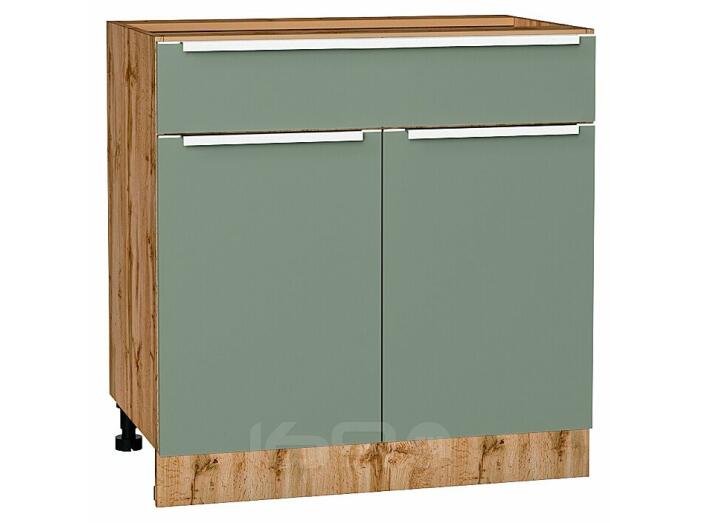 Шкаф нижний с 2-мя дверцами и ящиком Фьюжн Silky Mint Дуб Вотан 816*800*480