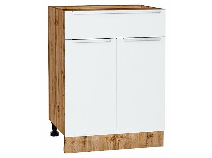 Шкаф нижний с 2-мя дверцами и ящиком Фьюжн Silky White Дуб Вотан 816*600*480