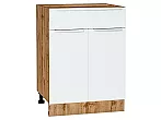 Шкаф нижний с 2-мя дверцами и ящиком Фьюжн Silky White Дуб Вотан 816*600*480