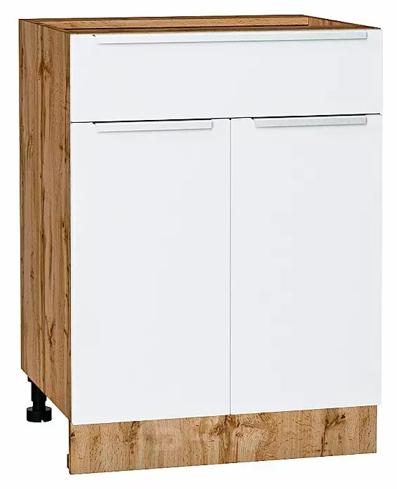 Шкаф нижний с 2-мя дверцами и ящиком Фьюжн Silky White Дуб Вотан 816*600*480