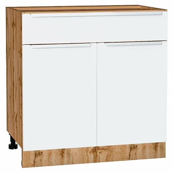Шкаф нижний с 2-мя дверцами и ящиком Фьюжн Silky White Дуб Вотан 816*800*480