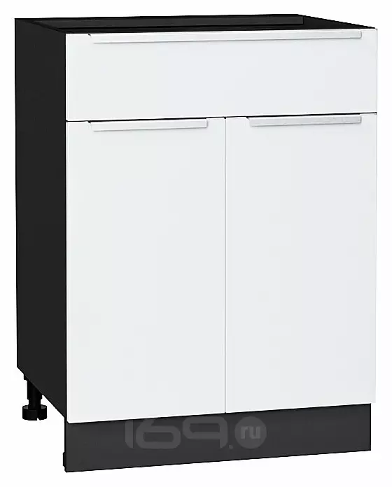 Шкаф нижний с 2-мя дверцами и ящиком Фьюжн Silky White Graphite 816*600*480
