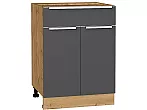 Шкаф нижний с 2-мя дверцами и ящиком Фьюжн Stormy Silk/Дуб Вотан 816*600*480