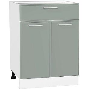 Шкаф нижний с 2-мя дверцами и ящиком Квадро Аквамарин/Белый 816*600*481