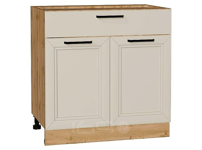 Шкаф нижний с 2-мя дверцами и ящиком Нео Cream Silk/Дуб Вотан 816*800*480