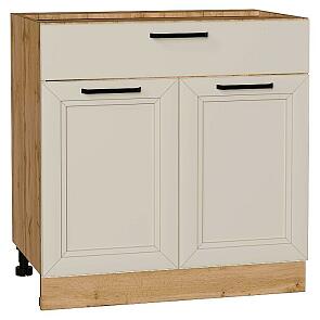 Шкаф нижний с 2-мя дверцами и ящиком Нео Cream Silk/Дуб Вотан 816*800*480