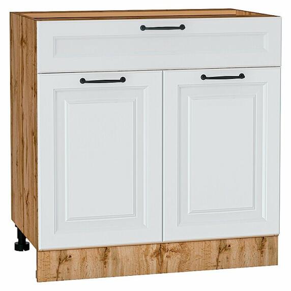 Шкаф нижний с 2-мя дверцами и ящиком Ницца Blanco/Дуб Вотан 816*800*478