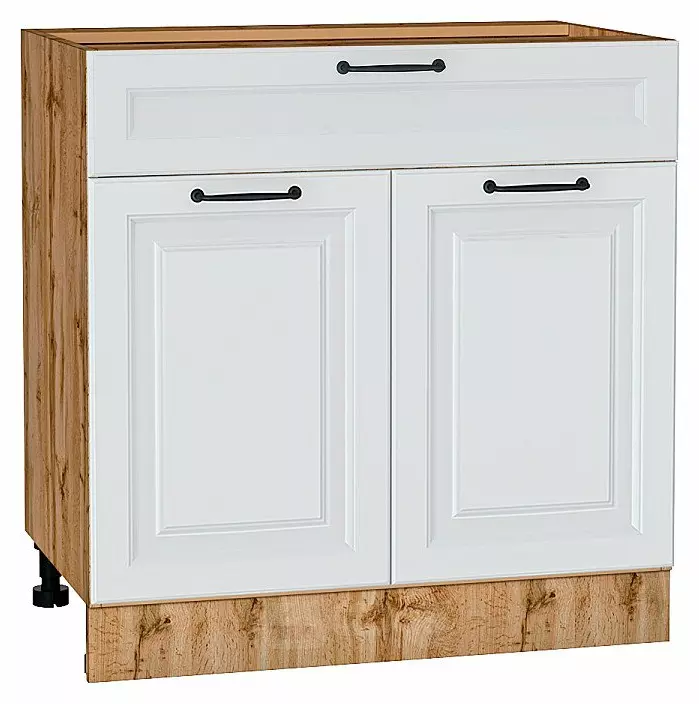 Шкаф нижний с 2-мя дверцами и ящиком Ницца Blanco/Дуб Вотан 816*800*478
