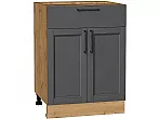 Шкаф нижний с 2-мя дверцами и ящиком Сканди Stormy Silkwood/Дуб Вотан 816*600*480