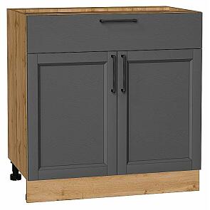 Шкаф нижний с 2-мя дверцами и ящиком Сканди Stormy Silkwood/Дуб Вотан 816*800*480