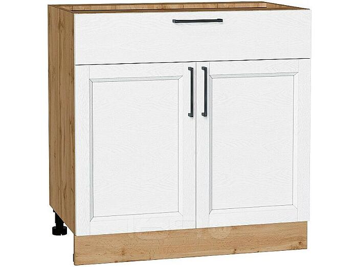 Шкаф нижний с 2-мя дверцами и ящиком Сканди White Silkwood/Дуб Вотан 816*800*480
