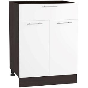 Шкаф нижний с 2-мя дверцами и ящиком Валерия-М Н 601М Белый глянец-Венге