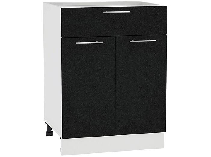 Шкаф нижний с 2-мя дверцами и ящиком Валерия-М Н 601М Черный металлик-Белый