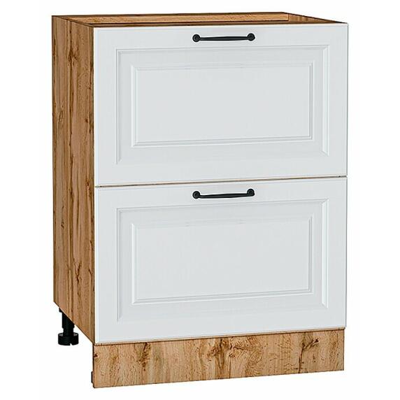 Шкаф нижний с 2-мя ящиками Ницца Blanco/Дуб Вотан 816*600*478