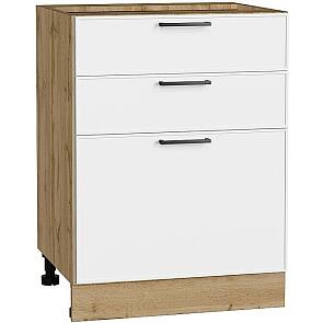 Шкаф нижний с 3-мя ящиками Эйр White Silk/Дуб Вотан 816*600*480