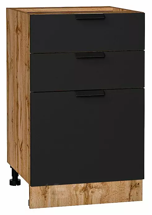 Шкаф нижний с 3-мя ящиками Евро Антрацит Дуб Вотан 816*500*478