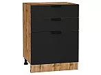 Шкаф нижний с 3-мя ящиками Евро Антрацит Дуб Вотан 816*600*480