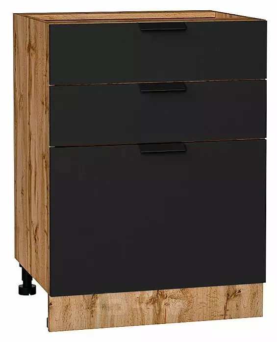 Шкаф нижний с 3-мя ящиками Евро Антрацит Дуб Вотан 816*600*480