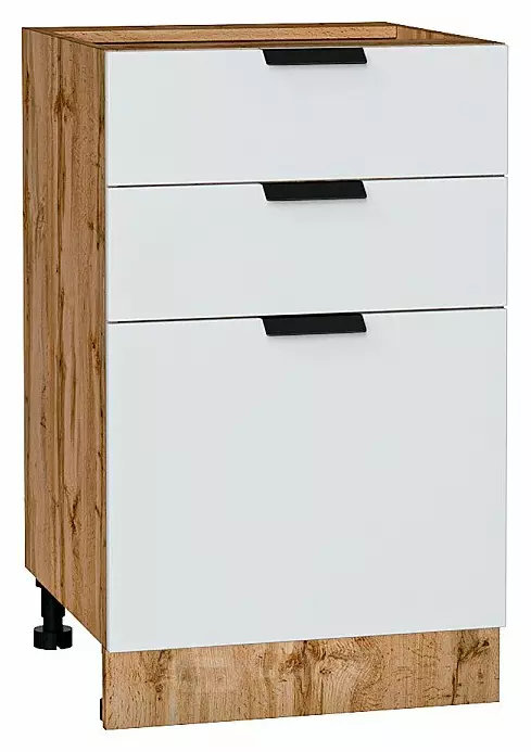 Шкаф нижний с 3-мя ящиками Евро Белый Дуб Вотан 816*500*478