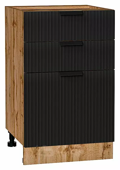 Шкаф нижний с 3-мя ящиками Евро Лайн Антрацит Дуб Вотан 816*500*478