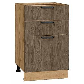 Шкаф нижний с 3-мя ящиками Флэт Brown Casella Oak 2S/Дуб Вотан 816*500*478