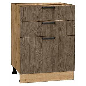 Шкаф нижний с 3-мя ящиками Флэт Brown Casella Oak 2S/Дуб Вотан 816*600*478