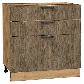 Шкаф нижний с 3-мя ящиками Флэт Brown Casella Oak 2S/Дуб Вотан 816*800*478