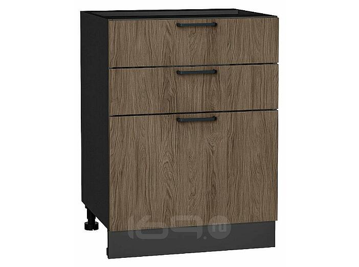 Шкаф нижний с 3-мя ящиками Флэт Brown Casella Oak 2S/Graphite 816*600*478